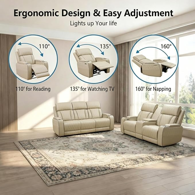 Power Recliner Sofa Set with LED Lights, Includes a Manual Loveseat and a 3 - Image 2