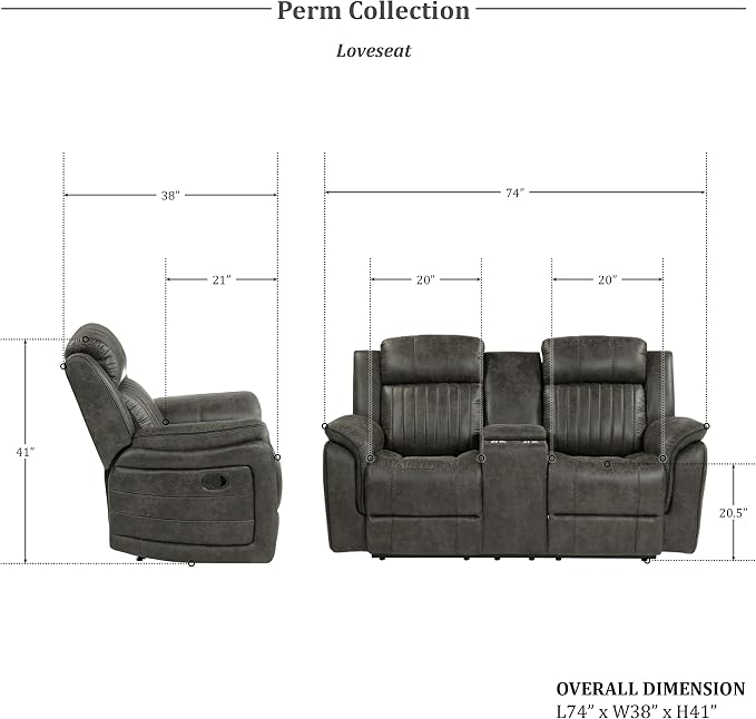 Lexicon Recliner Living Room Set, Home Theater Seating, Manual Polished - Image 2