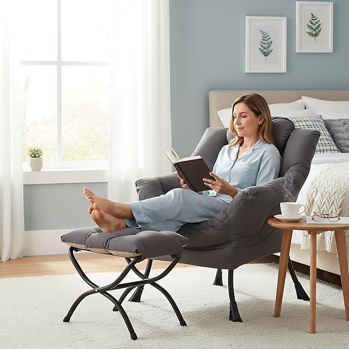 MBOOYOME Lazy Chair with Ottoman, Modern Accent Lounge Armchair with Armrests - Image 3