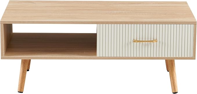 Coffee Table with Storage, Mid Century Boho Wood Center Table with Open Storage - Image 6