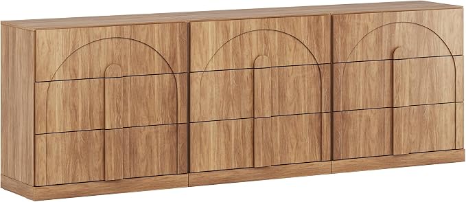BELLEZE Sideboard Cabinet with 3 Drawers, Large Fluted Sideboard with Storage - Image 9