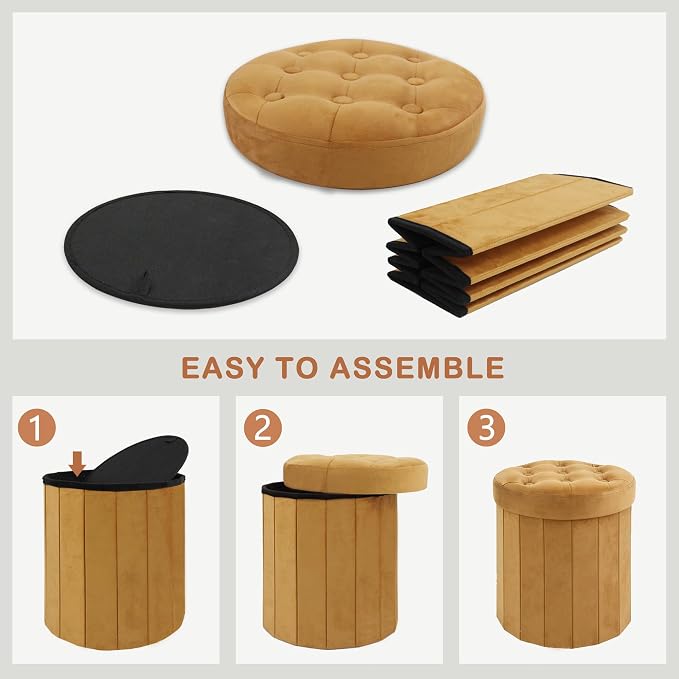 CAROLMADE Round Storage Ottoman, Velvet Folding Footrest Stool - Image 8