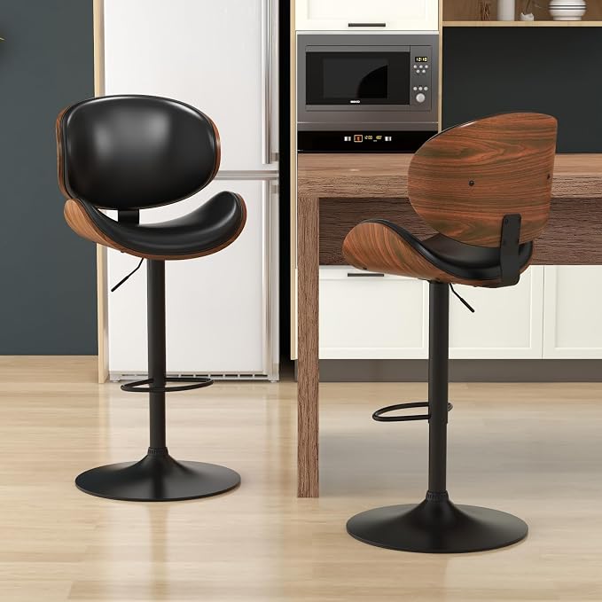 KCC Bar Stools Set of 6, Swivel Adjustable Height Barstools, PU Leather - Image 2