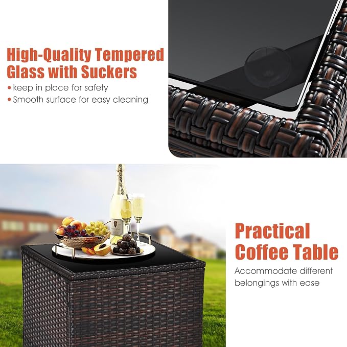 HAPPYGRILL 3 Pieces Patio Conversation Set, Outdoor Furniture Set PE Rattan - Image 6
