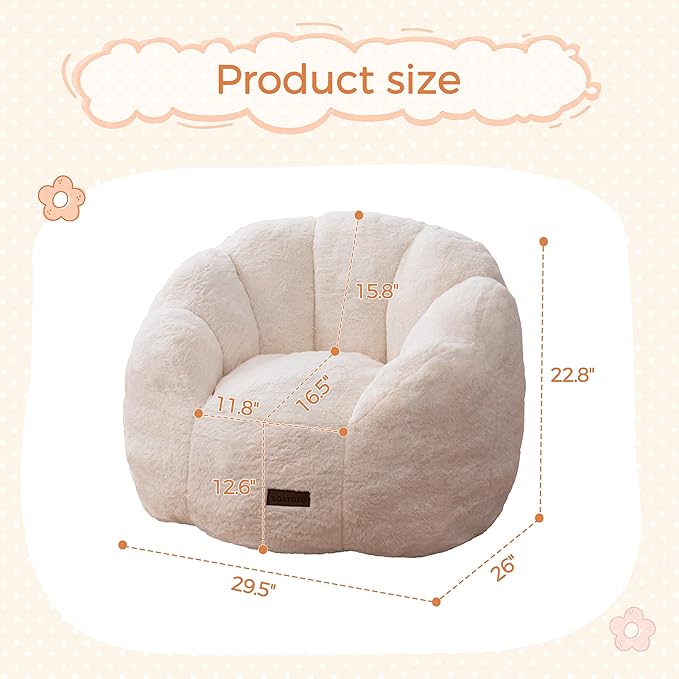 MAXYOYO Kids Bean Bag Chair, Floral Shaped Bean Bag Sofa, Plush Faux Fur - Image 2