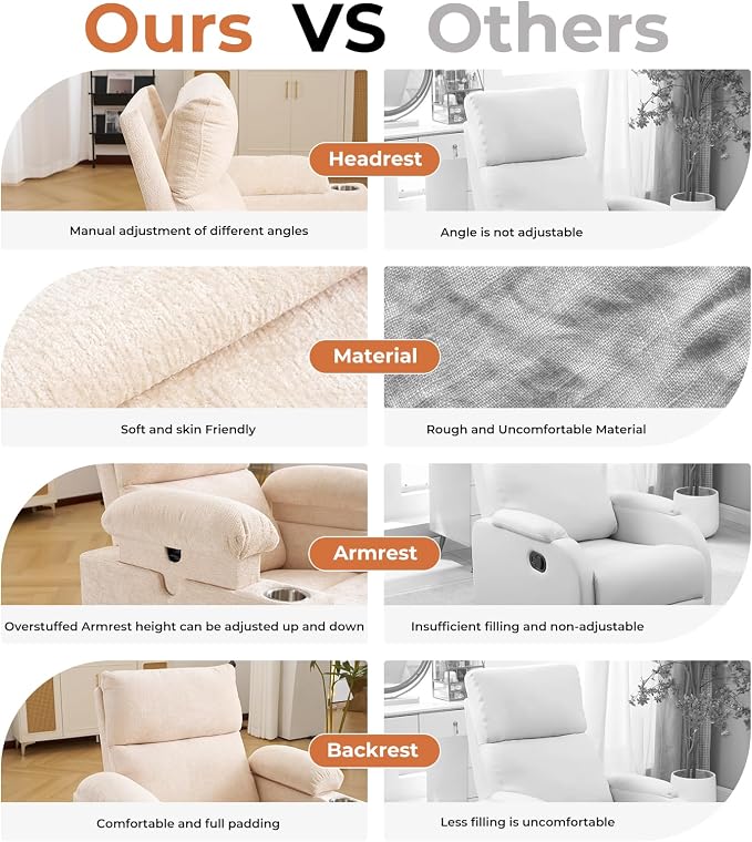 Rocking Chair Nursery with Adjustable Armrests, Electric Glider Recliner - Image 7