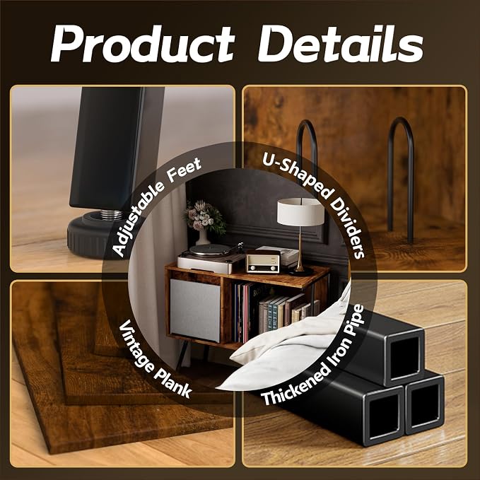 Faesun Flip Top Record Player Stand, Large Turntable Stand Holds up to 150+ - Image 7