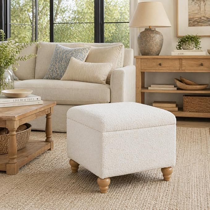 Homepop Home Decor | Upholstered MediumRectangular Storage Ottoman | Hinged Lid - Image 4