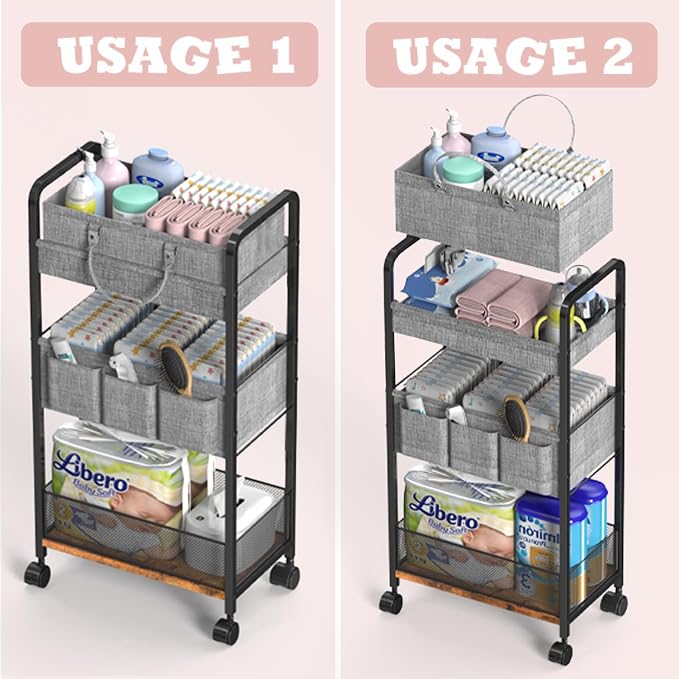 LIDTOP 2In1 Baby Diaper Caddy & 3-Tier Rolling Diaper Cart, Diaper Caddy - Image 3