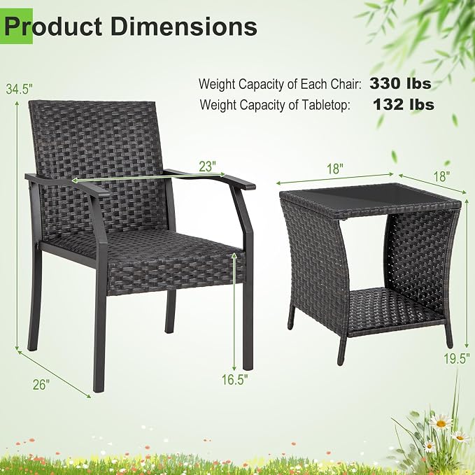 Tangkula 3 Pieces Patio Wicker Chair Set, Waterproof All Weather Resistant - Image 5