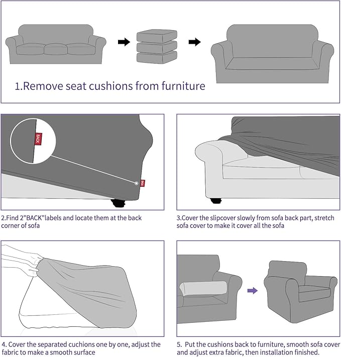 ZNSAYOTX 4 Piece Sofa Covers for Living Room Anti Slip Stretch Couch Covers for - Image 7