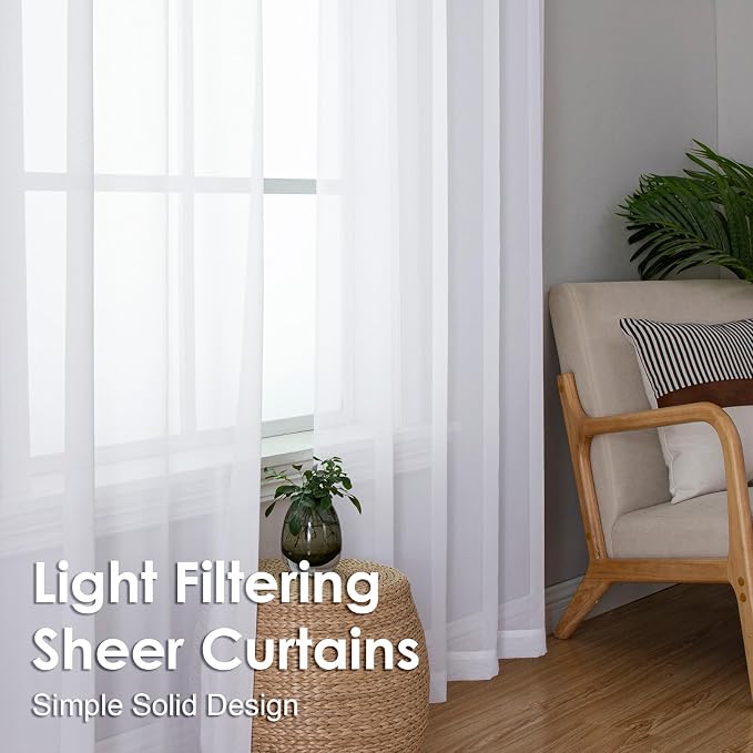 OVZME White Sheer Curtains 84 inches Long 2 Panels Set, Sheer White Curtains - Image 5