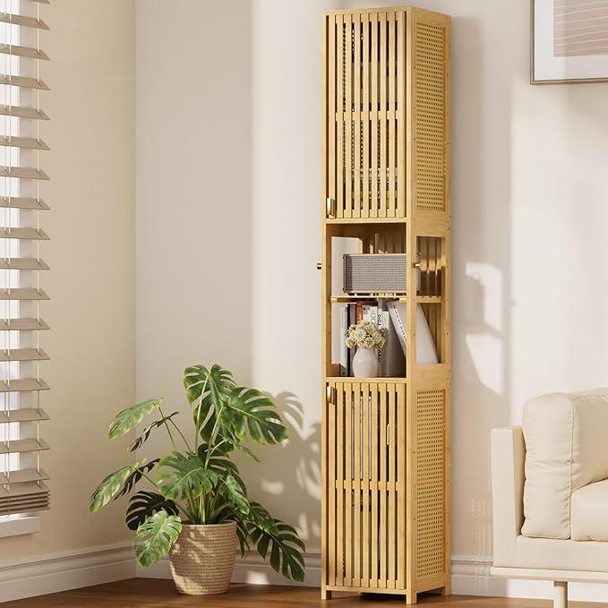 Amazer 70'' Tall Bathroom Storage Cabinet Bamboo, Narrow Storage Cabinet by Amazer