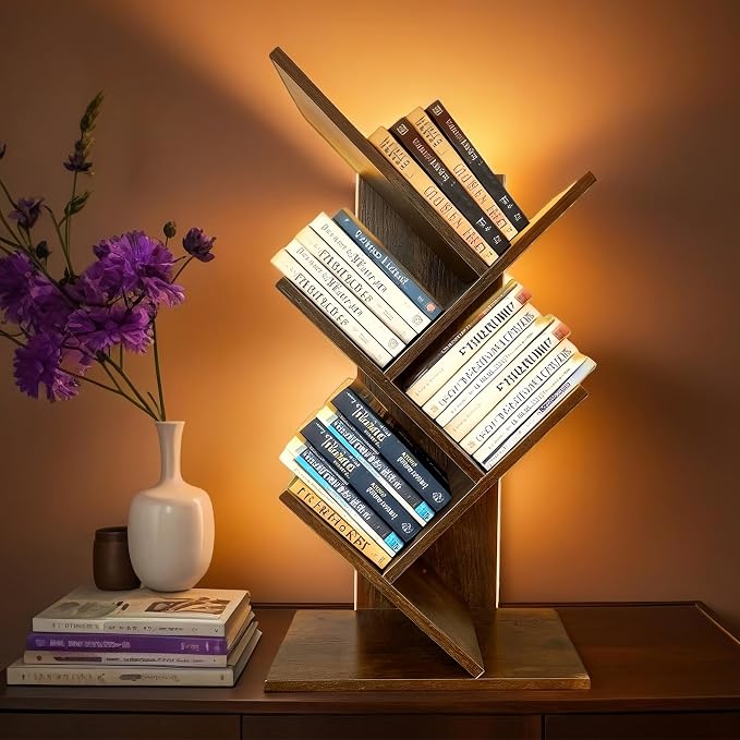 Godferyxin Bookshelf with Liting, Small Bookcase LED and Desktop Book Shelf by Godferyxin
