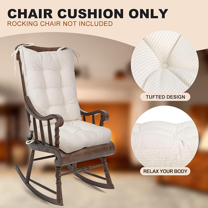 Lokex Rocking Chair Cushion Only, Tufted Non-Slip Comfortable Rocking Chair - Image 2