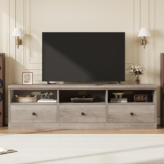 IDEALHOUSE 70in TV Stand for TVs up to 80", Mid Century Modern Entertainment - Image 2