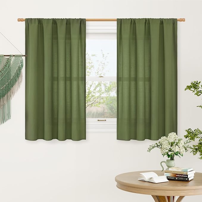 LAMIT Linen Curtains 45 Inch Length 2 Panels Set by LAMIT