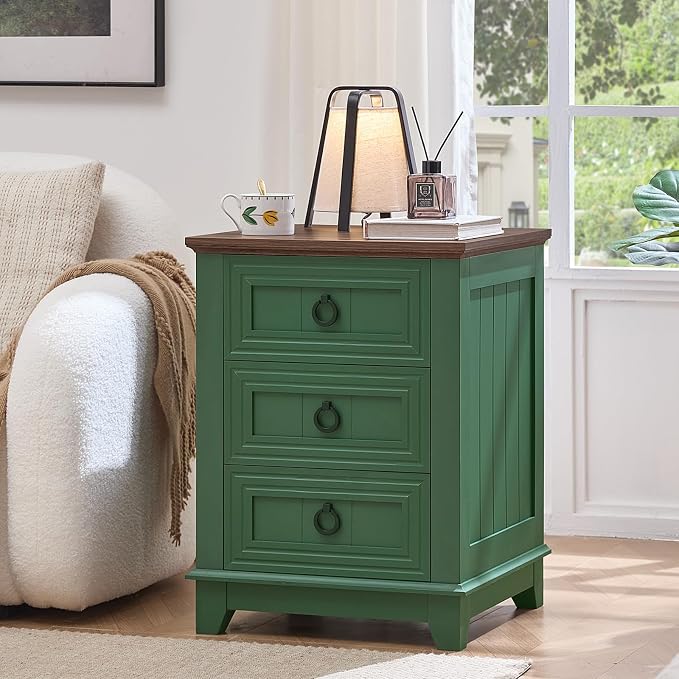 Joaxswe Farmhouse Night Stand Set of 2, Sofa Bed Side Table Chest of Drawers - Image 4