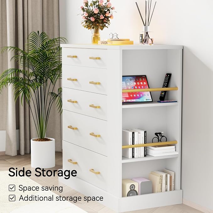 Drawer Dresser with LED Lights and Open Shelves, Modern Tall Chest of Drawers - Image 4