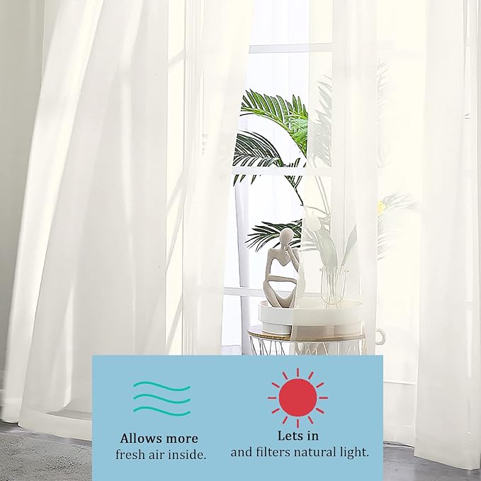 OWENIE Sheer Curtains 108" inches Long, 2 Panels Sheer Curtain Set, Rod Pocket - Image 4