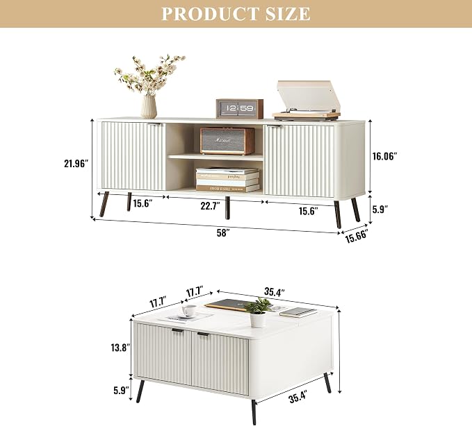 Fatmok Fluted Living Room Furniture Set – 58" TV Stand Entertainment Center - Image 2