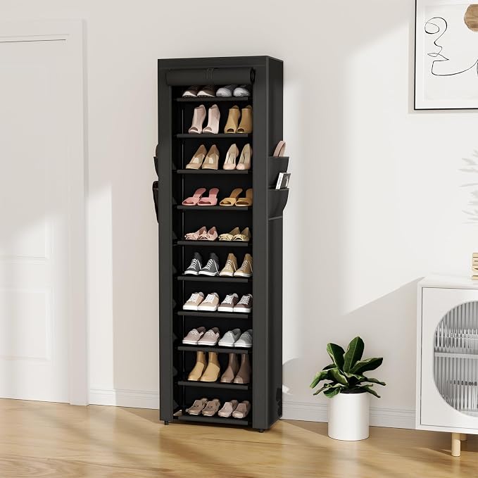 VTRIN Vertical Narrow Shoe Rack Organizer 10 Tier Tall Shoe Shelf Holds 20-22 - Image 2
