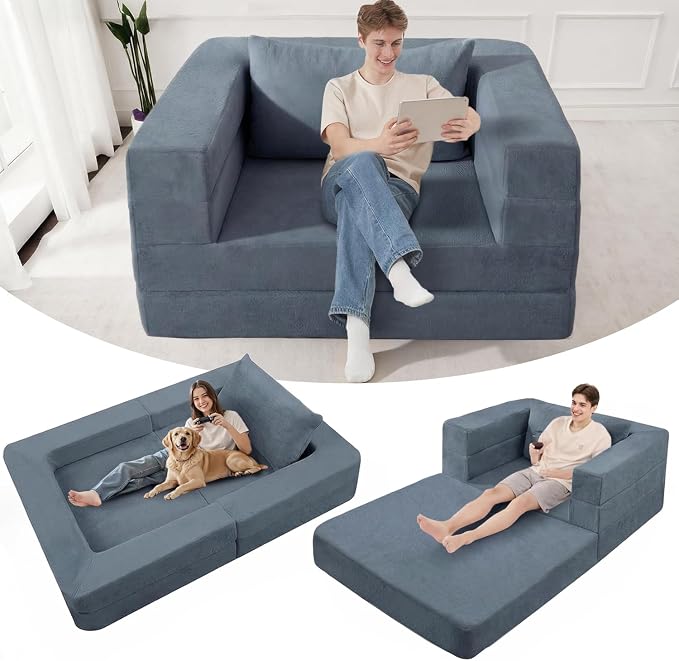 Futon Sofa Bed with Pillow, 3-in-1 Sleeper Sofa Bed with Removable Cover by Cansunna