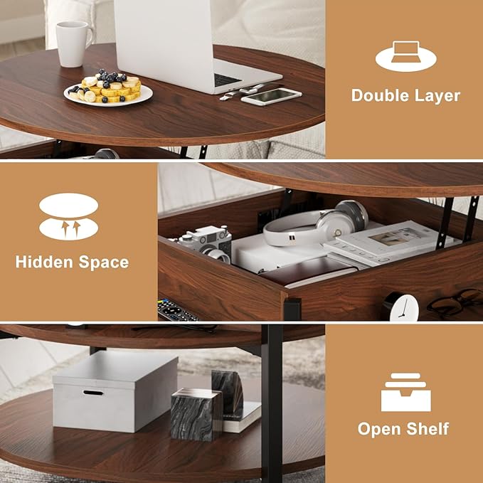 FABATO Round Lift Top Coffee Table - Image 5