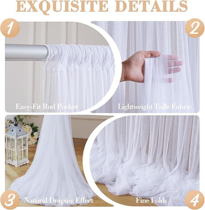 10ft x 15ft White Tulle Backdrop Curtain - Image 6