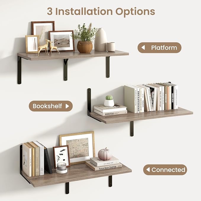 Fun Memories Floating Shelves for Wall, 12 Inch Deep Floating Shelves Set of 2 - Image 6