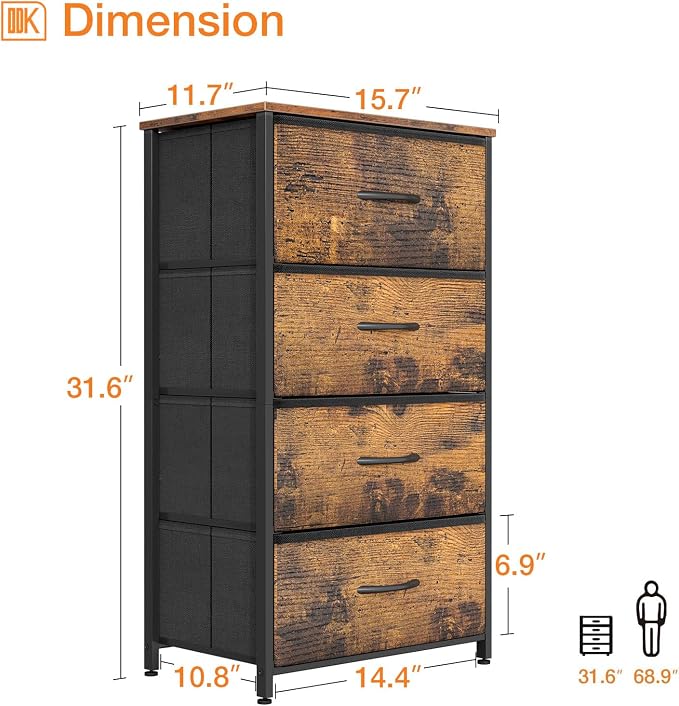 ODK Dresser for Bedroom with 4 Storage Drawers, Small Dresser Chest of Fabric - Image 3