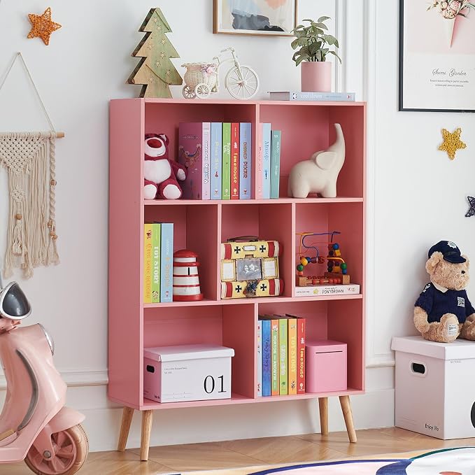 LEYAOYAO Cube Bookshelf 3 Tier Mid-Century Light Pink Modern Bookcase - Image 7