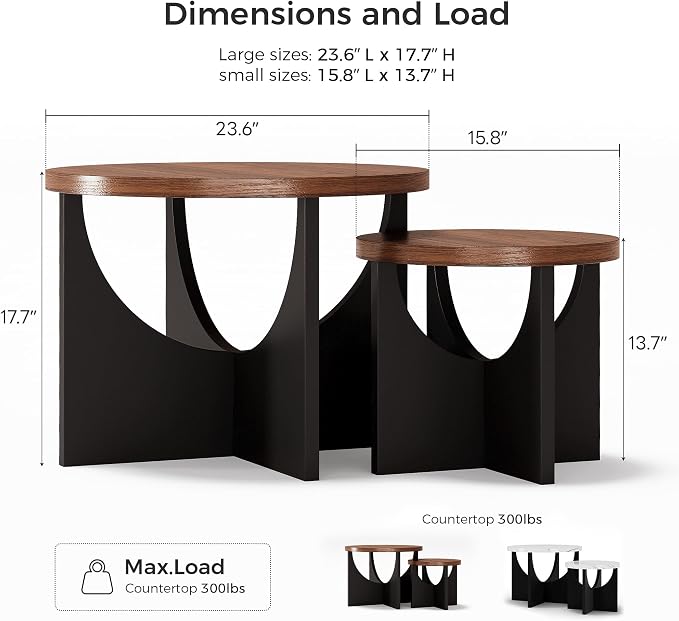 LIKIMIO Nesting Coffee Tables Set of 2, 23.6" Small Round Side Tables - Image 2