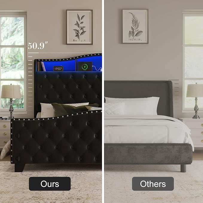 Belffin King Size Bed Frame and Headboard, 50.9" Velvet Upholstered Wingback - Image 8