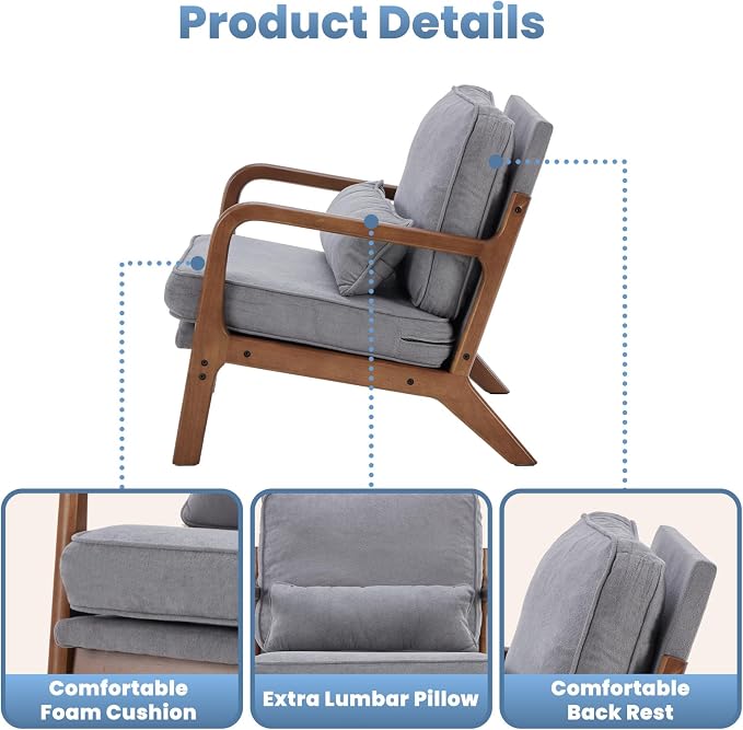 DUMOS Mid Century Accent Chair, Modern Living Room Chair - Image 5