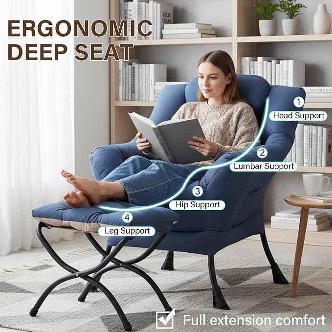 Welnow Lazy Chair with Ottoman, Modern Accent Chair with Armrests and a Side - Image 4
