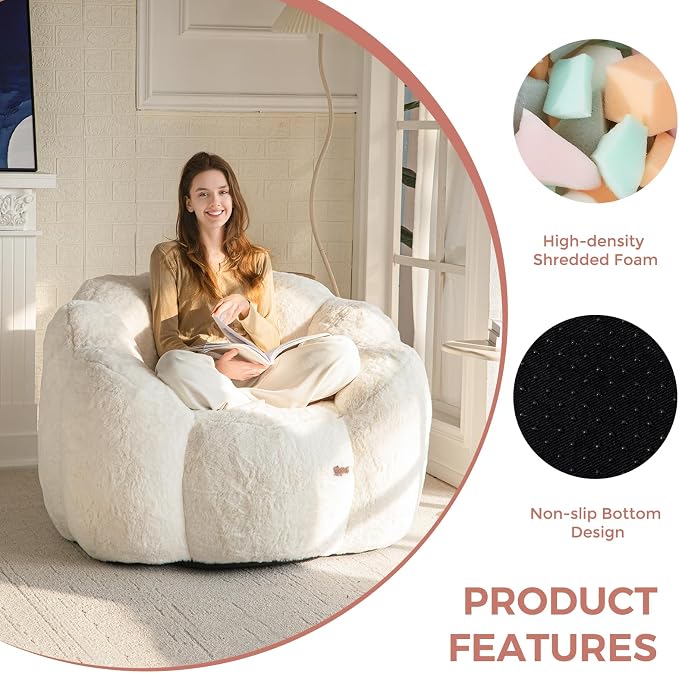 MAXYOYO Bean Bag Chair for Adults, Floral Shaped Bean Bag Sofa, Ultra Soft Faux - Image 7
