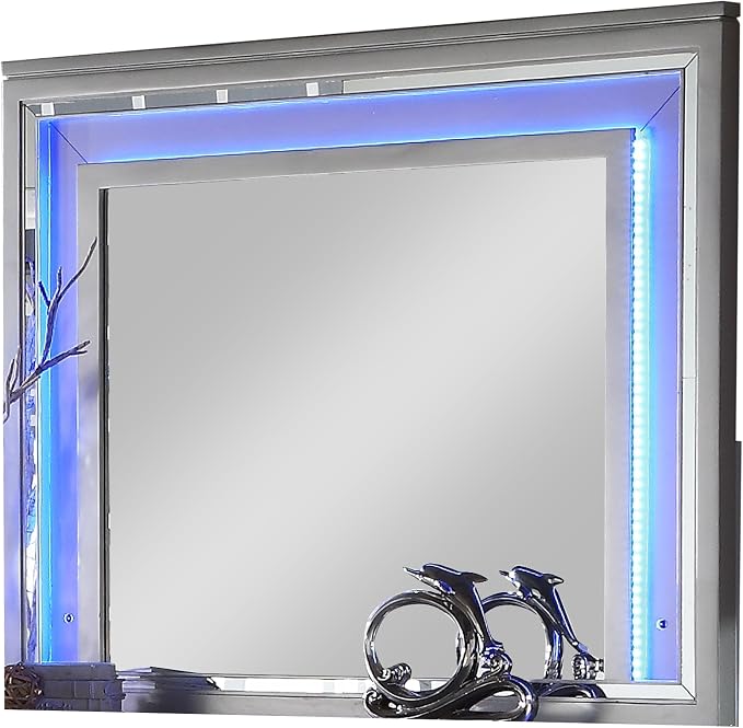 First of a Kind Shiney Contemporary 5 Piece King Bedroom Set High Gloss Silver - Image 6