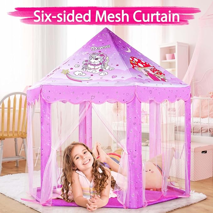 Monobeach Princess Tent Girls Unicorn Large Playhouse Kids Castle Play Tent - Image 3