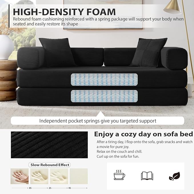 4-in-1 Folding Convertible Sofa Bed, 78 Inch Boneless Couch - Image 4