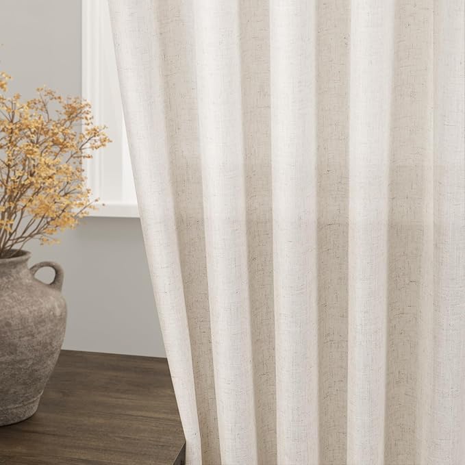 Extra Long Tan Beige Curtains 132 inch Length 2 Panels Set Back Tab Neutral - Image 2
