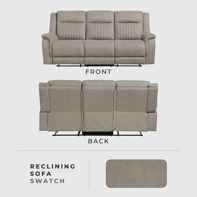 Lexicon Manual Double Reclining Sofa, Polished Microfiber Upholstered 3 Seater - Image 6