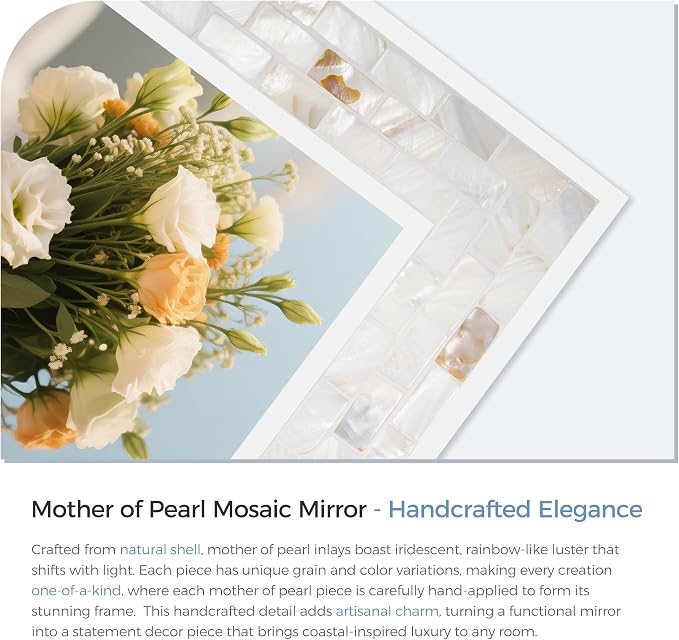 Tanmicoshomy 24 x 47 Inch White Rectangle Wall Mirror, Natual Shell Framed - Image 2