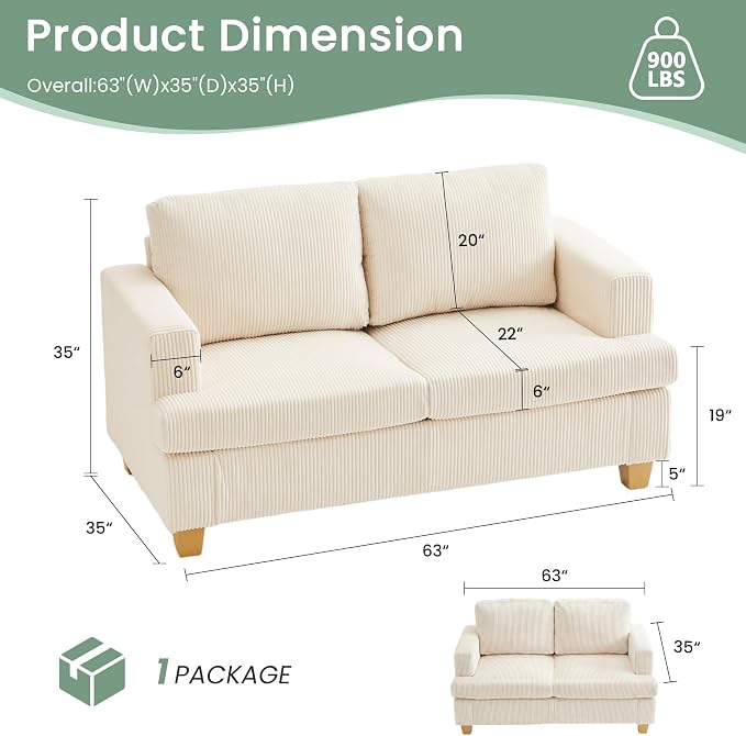 YOUDENOVA 2 Piece Set Comfy Sofa Couch, Loveseat Sofa * 2 - Image 2