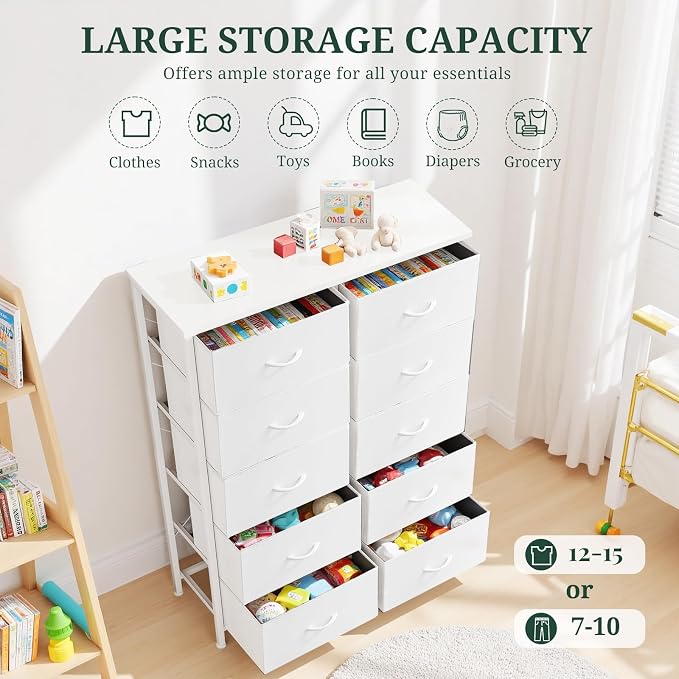 10-Drawer Dresser for Bedroom, Anti-Tip Tall Storage Organizer Chest of Drawers - Image 5