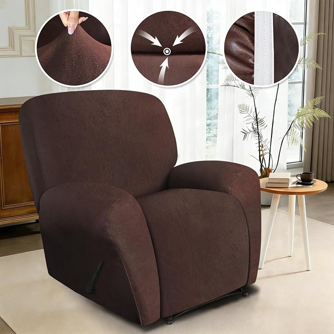 ANARACHON Leather Look Recliner Chair Covers, 4 Pieces Recliner Covers Non Slip - Image 5