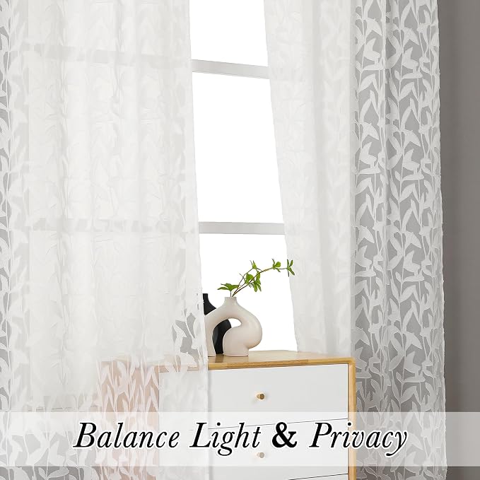 Lecloud Leia Living Room Ivory Sheer Curtains 72 Inch Length 2 Panels, Airy & - Image 8
