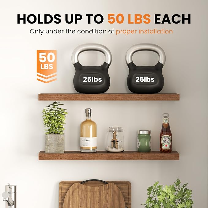 Fun Memories Floating Shelves for Wall, 48 Inch Long Set of 2 Rustic Wood Wall - Image 6