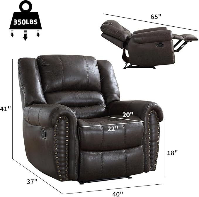 CANMOV Leather Recliner Chair, Classic and Traditional Manual Recliner Chair - Image 2