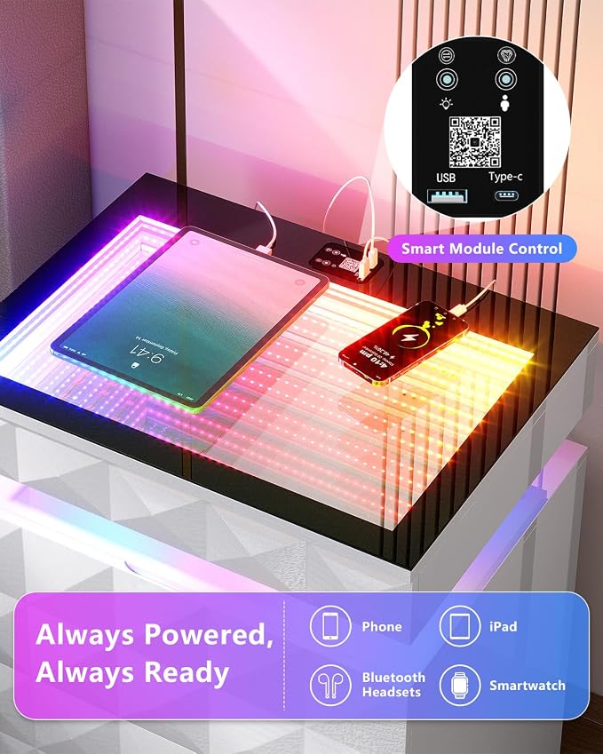 HWB Nightstand with RGB Lights, 3 Drawers Night Stand with Hidden Storage - Image 4